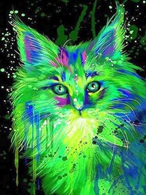 Diamentowa Mozaika Kot z zielonej poświaty
